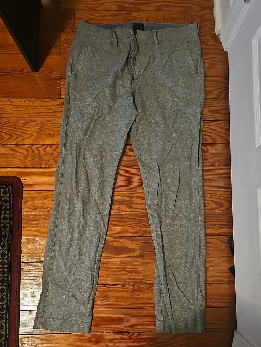 J. Crew Men's Green Cotton/Linen Blend Chinos